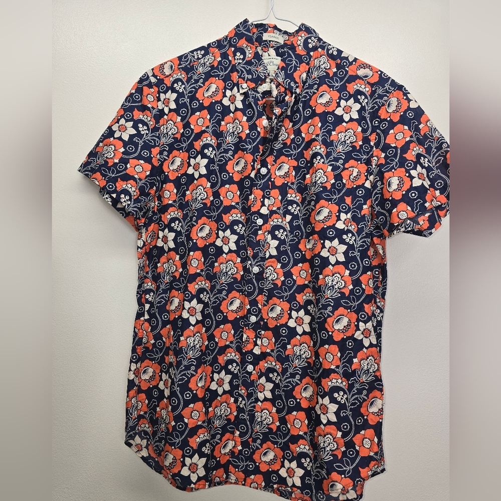 J. CREW Slub Cotton Floral Shirt NWT Men's Small S Preppy Short Sleeve